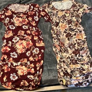 Set of Size L Floral Maternity Ruched Dresses